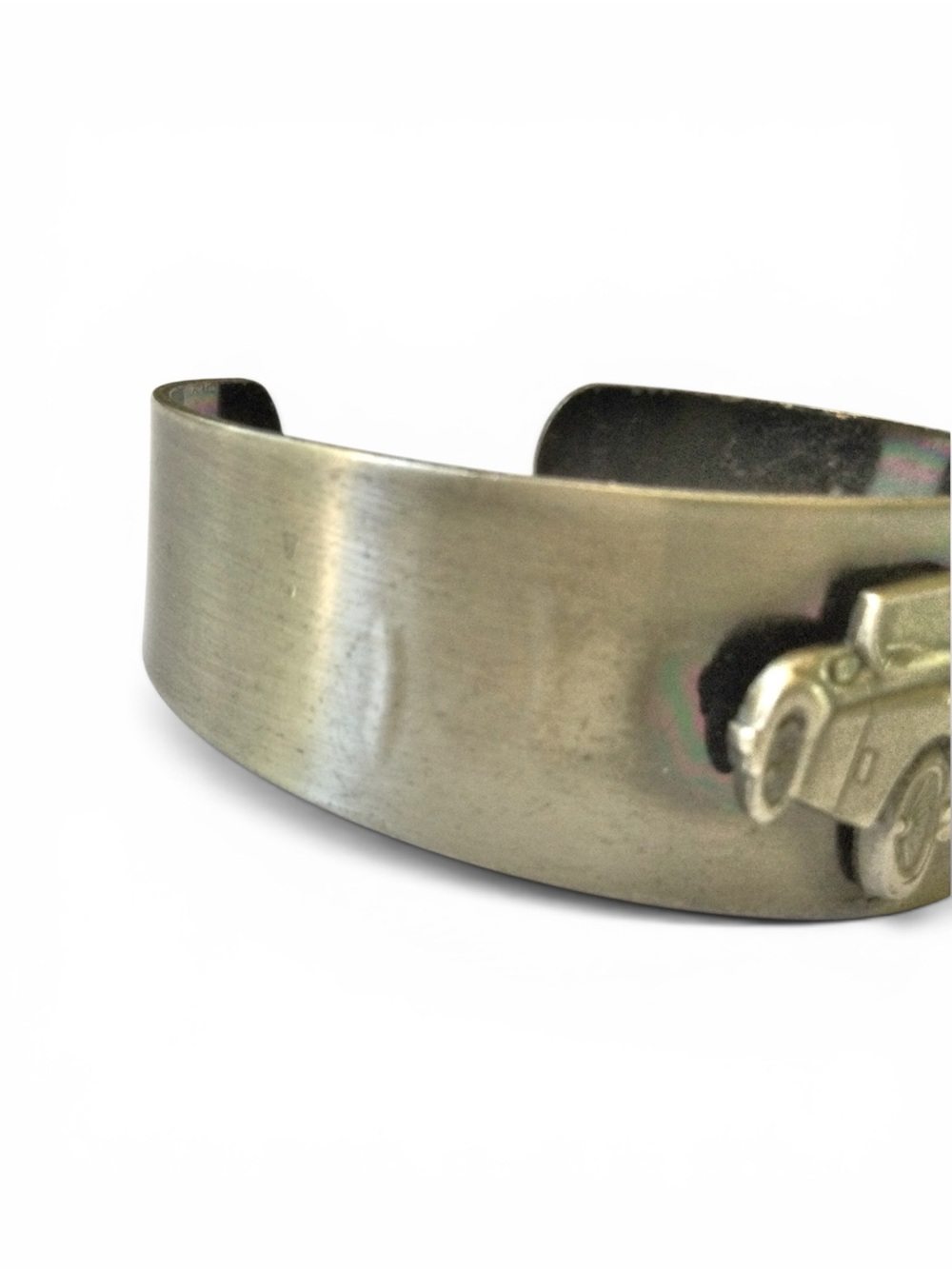 Vtg Darkened Silver‑Tone Classic Car Cuff Bracelet – Kids or XS Adult Wrist - Picture 5 of 10